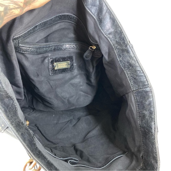 BADGLEY MISCHKA Black Tessa Shine Leather Studded Tote Handbag 17x13" - Picture 13 of 16